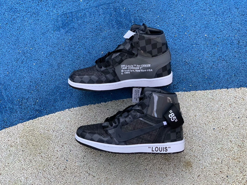 Authentic LV X OFF White X Air Jordan 1 with gray